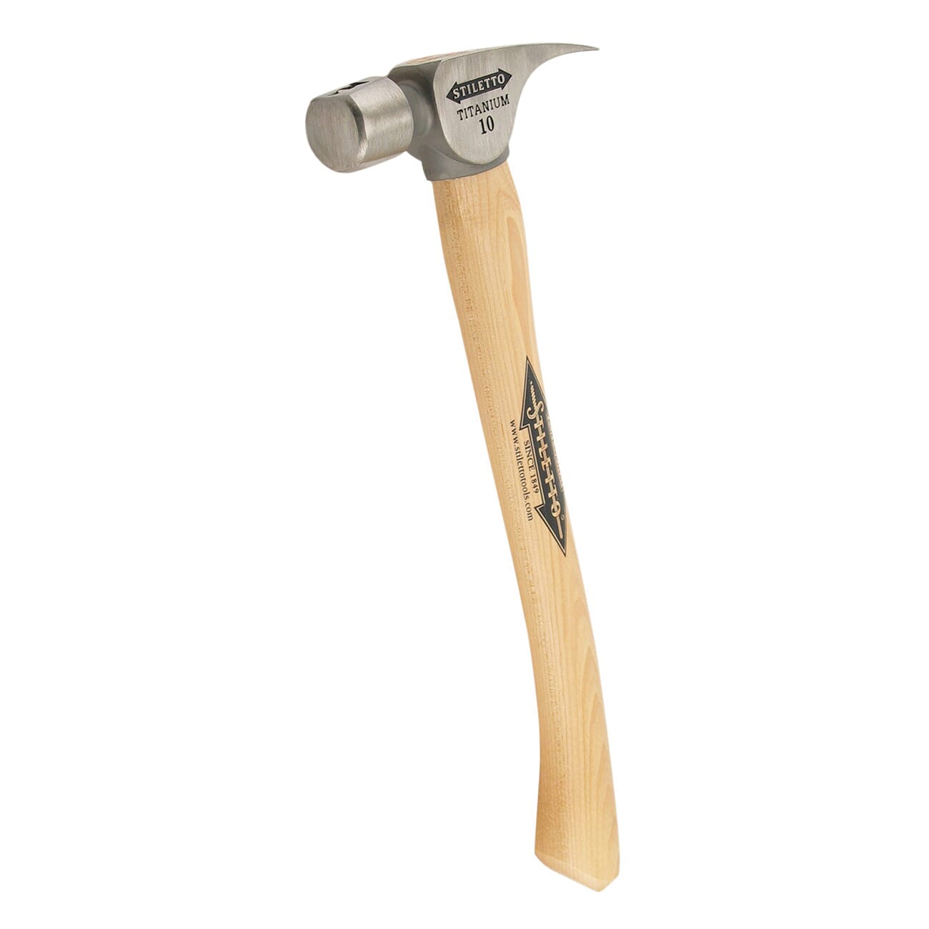 Stiletto® FH10C Heavy Duty Finishing Hammer, 14-1/2 in OAL, Smooth Face Surface, 10 oz Titanium Head, Straight Claw, Hickory Wood Handle